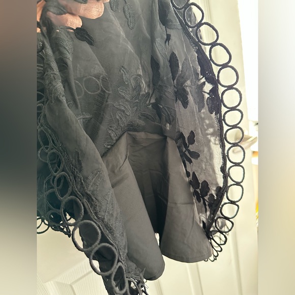 E D I T Black Embroidered Ruffled Coctail Dress Size 14 - Picture 7 of 9